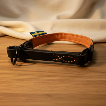 Premium läderhalsband svart