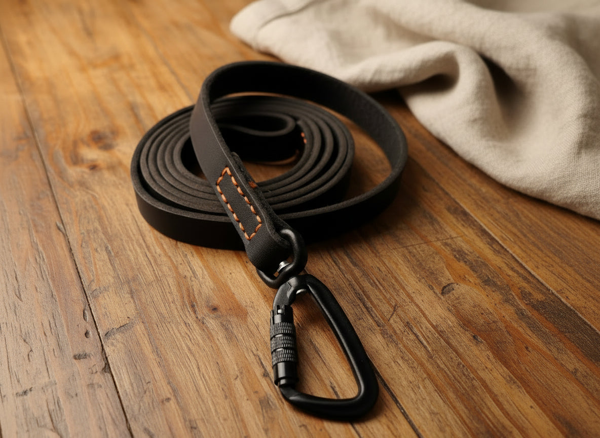 Läderkoppel 180cm med säkerhetshake